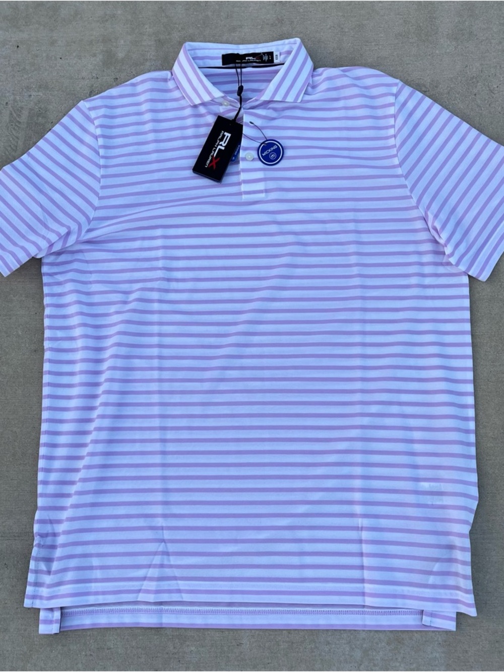 NWT Ralph Lauren RLX Golf Men’s Lavender & White Striped Polo Shirt size L